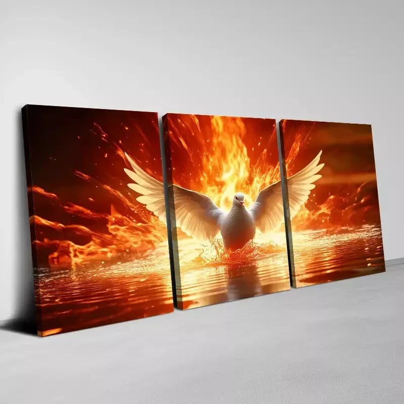 3pcs Holy Spirit Dove at Sunset with Fiery  Art Set Canvas Framed 50x70cm -  High Quality Print 100% Australian Made Wall Canvas Ready to Hang