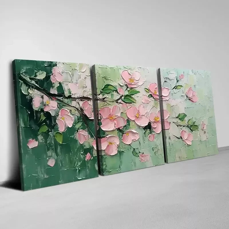 3pcs  Magnificent Pink Flowers with Greenery Art Set Canvas Framed 50x70cm -  High Quality Print 100% Australian Made Wall Canvas Ready to Hang