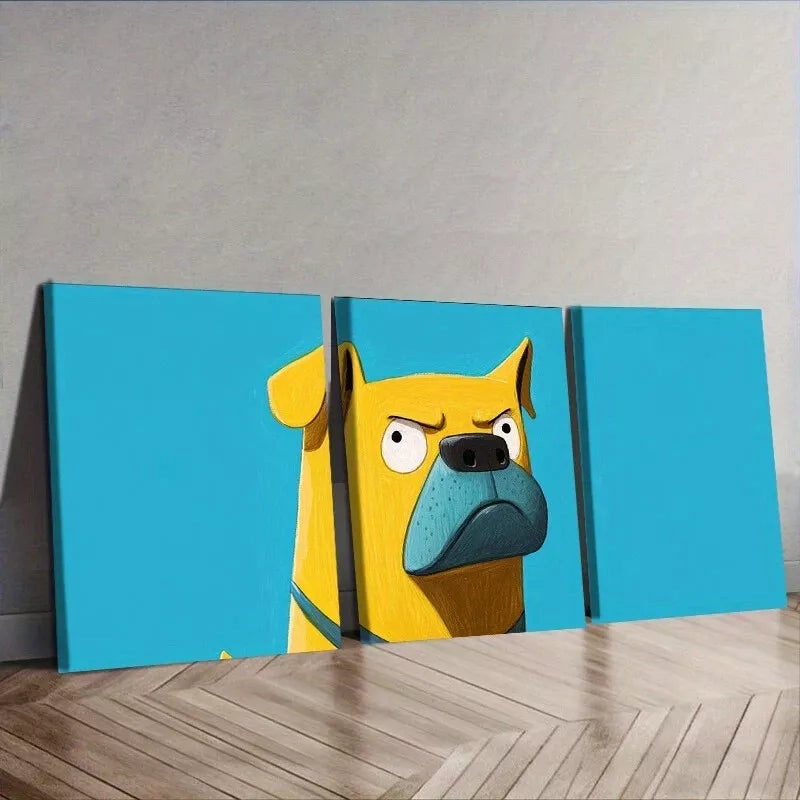 3pcs Modern Art Deco Yellow Dog Canvas Wall Art Set Canvas Framed 50x70cm -  High Quality Print 100% Australian Made Wall Canvas Ready to Hang
