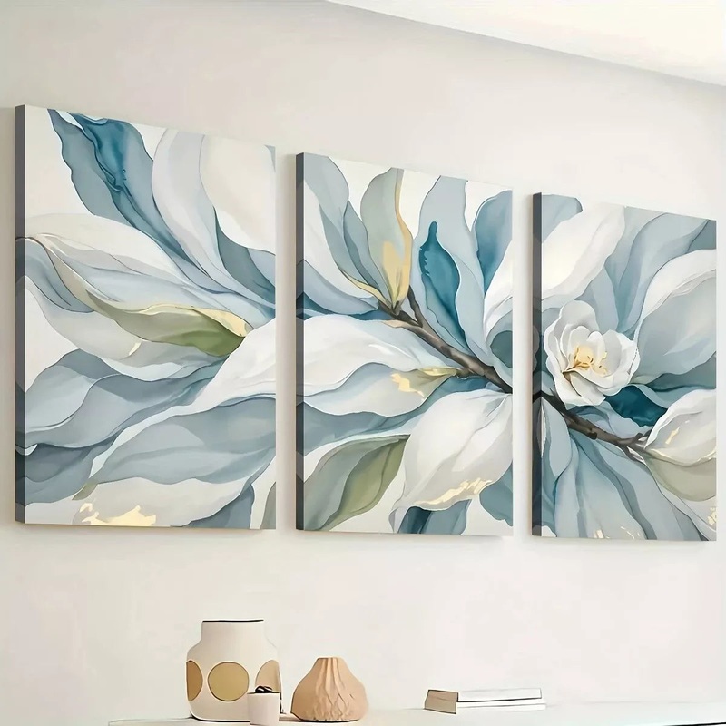 3pcs Modern Artistic Abstract Floral Landscape  Wall Art Set Canvas Framed 50x70cm -  High Quality Print 100% Australian Made Wall Canvas Ready to Hang