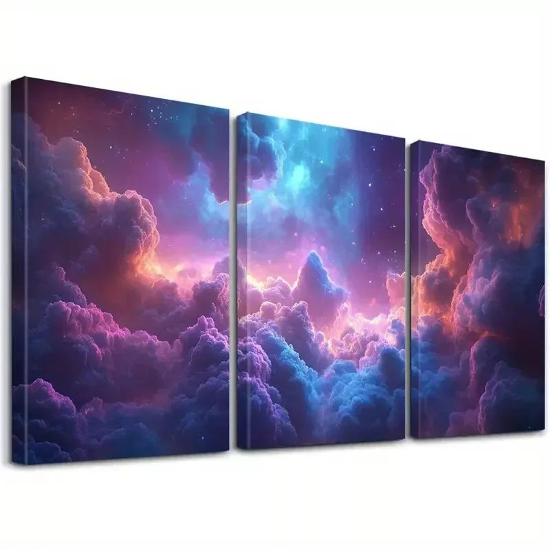 3pcs Modern Cosmic Pink Clouds Starry Sky Art Set Canvas Framed 50x70cm -  High Quality Print 100% Australian Made Wall Canvas Ready to Hang