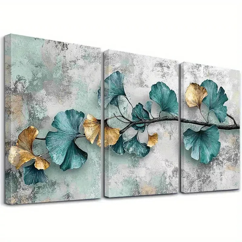 3pcs Modern Decorative Abstract Ginkgo Leaves  Art Set Canvas Framed 50x70cm -  High Quality Print 100% Australian Made Wall Canvas Ready to Hang