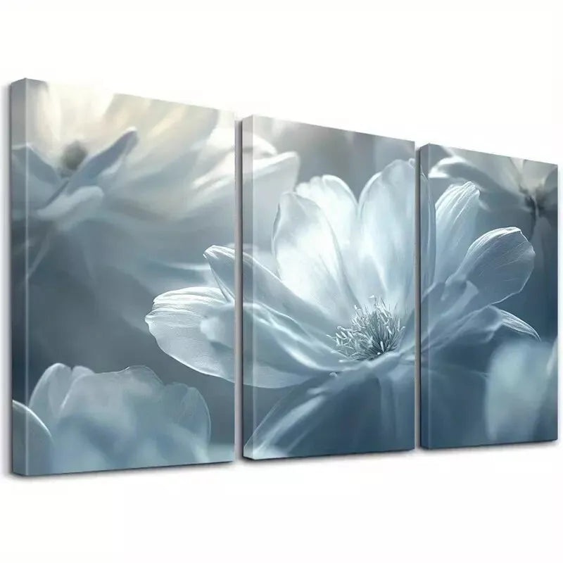 3pcs Modern Farmhouse Style White Flower Art Set Canvas Framed 50x70cm -  High Quality Print 100% Australian Made Wall Canvas Ready to Hang