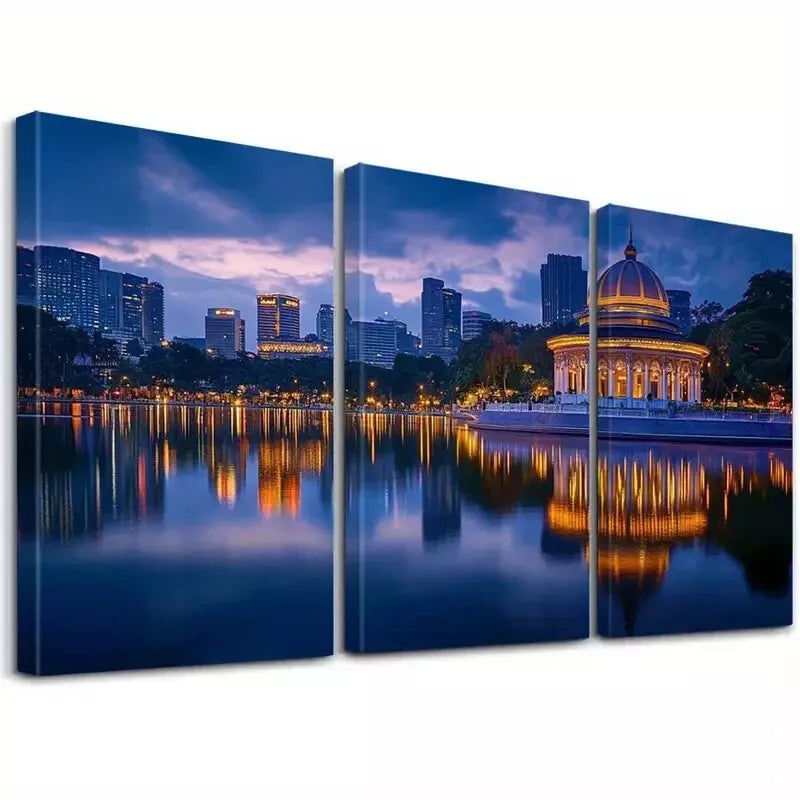3pcs Modern Skyscraper Reflections Cityscape Art Set Canvas Framed 50x70cm -  High Quality Print 100% Australian Made Wall Canvas Ready to Hang