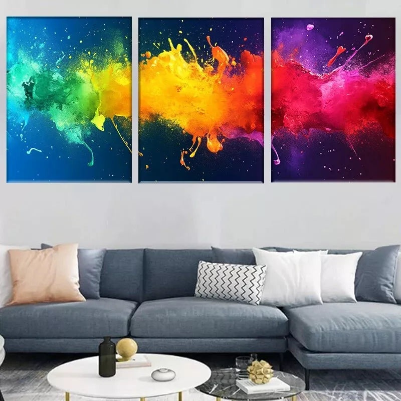 3pcs  Modern Vibrant Abstract Color Splash Wall Art Set Canvas Framed 50x70cm -  High Quality Print 100% Australian Made Wall Canvas Ready to Hang