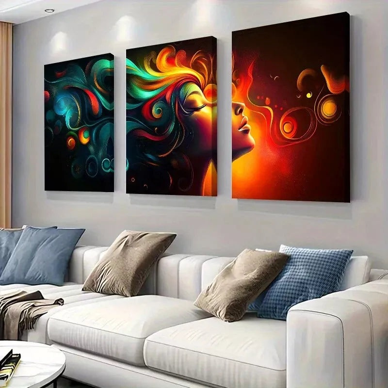 3pcs  Modern Vibrant Abstract Colorful Woman Wall Art Set Canvas Framed 50x70cm -  High Quality Print 100% Australian Made Wall Canvas Ready to Hang