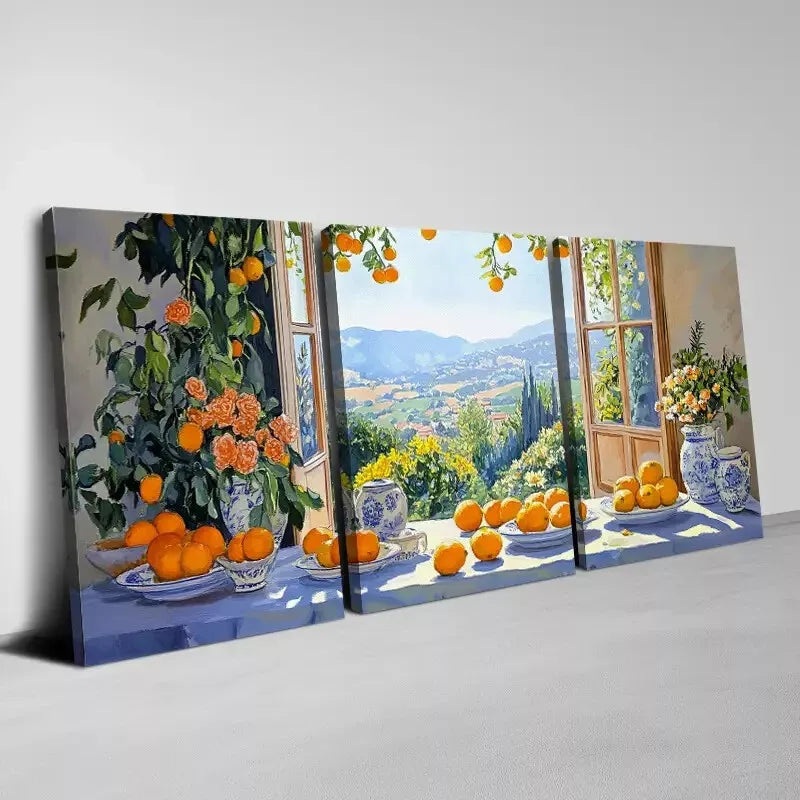 3pcs  Peaceful Floral & Botanical Mountain View Art Set Canvas Framed 50x70cm -  High Quality Print 100% Australian Made Wall Canvas Ready to Hang