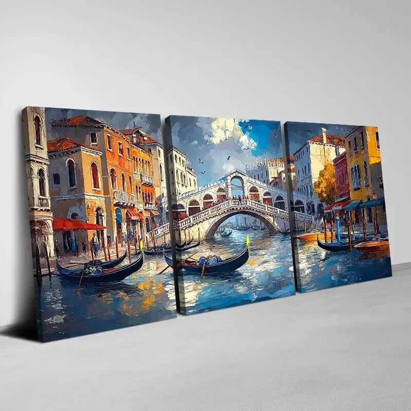 3pcs  Prosperous Water City with Building View Art Set Canvas Framed 50x70cm -  High Quality Print 100% Australian Made Wall Canvas Ready to Hang