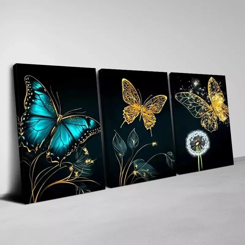 3pcs  Stunning Abstract Butterfly Dandelion Art Set Canvas Framed 50x70cm -  High Quality Print 100% Australian Made Wall Canvas Ready to Hang