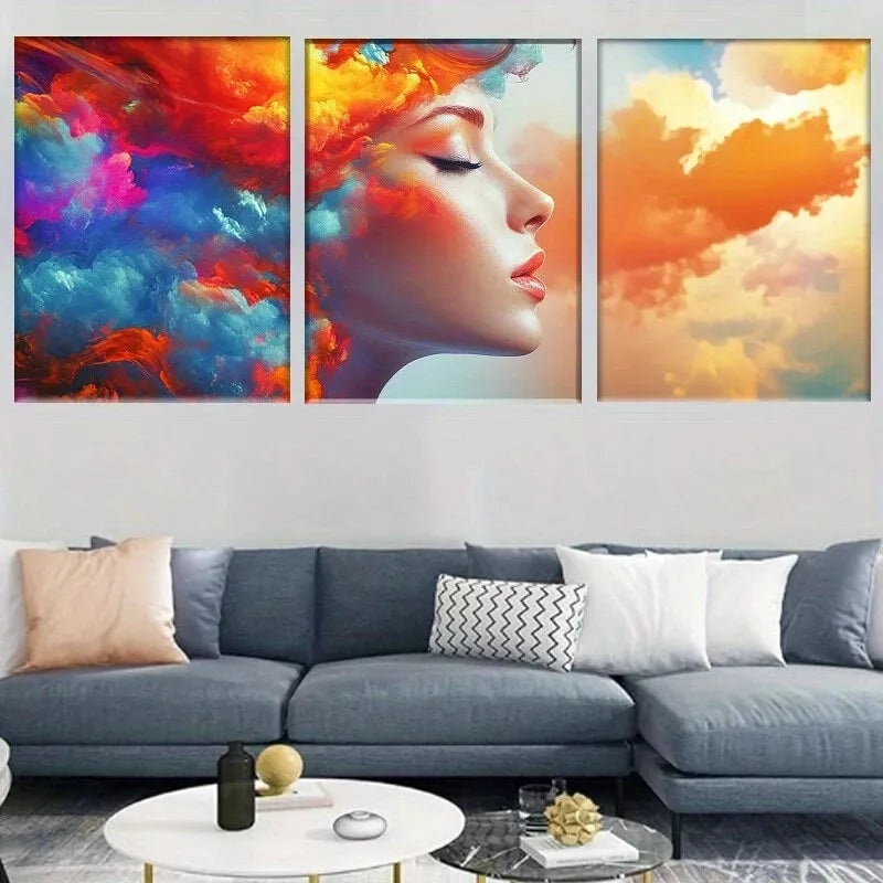 3pcs  Vibrant Colorful Dreamy Abstract Woman Wall Art Set Canvas Framed 50x70cm -  High Quality Print 100% Australian Made Wall Canvas Ready to Hang