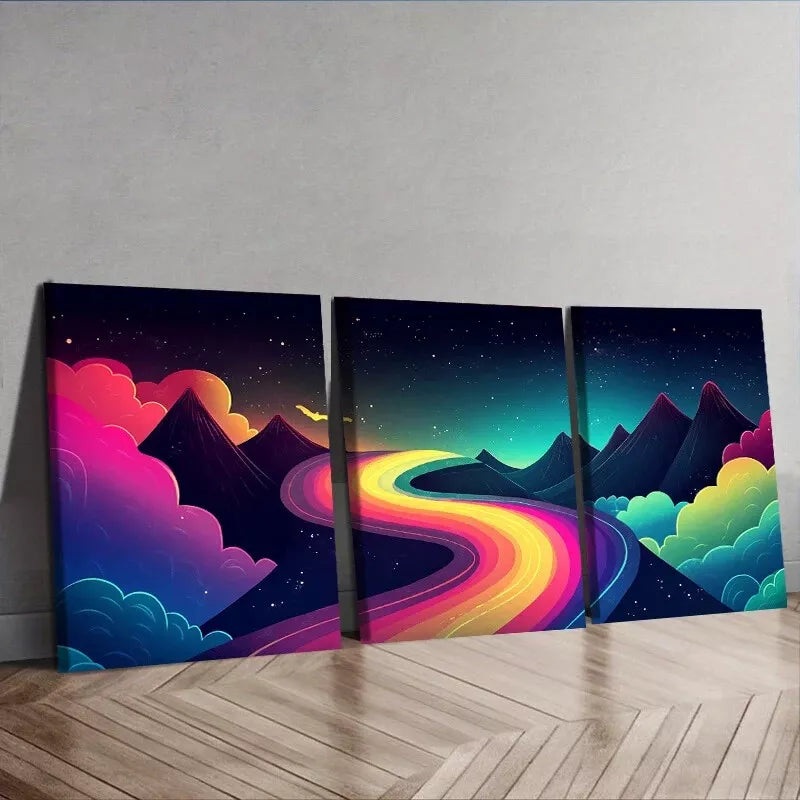 3pcs  A Rainbow Colored Pathway In The Sky Wall Art Set Canvas Framed 50x70cm -  High Quality Print 100% Australian Made Wall Canvas Ready to Hang