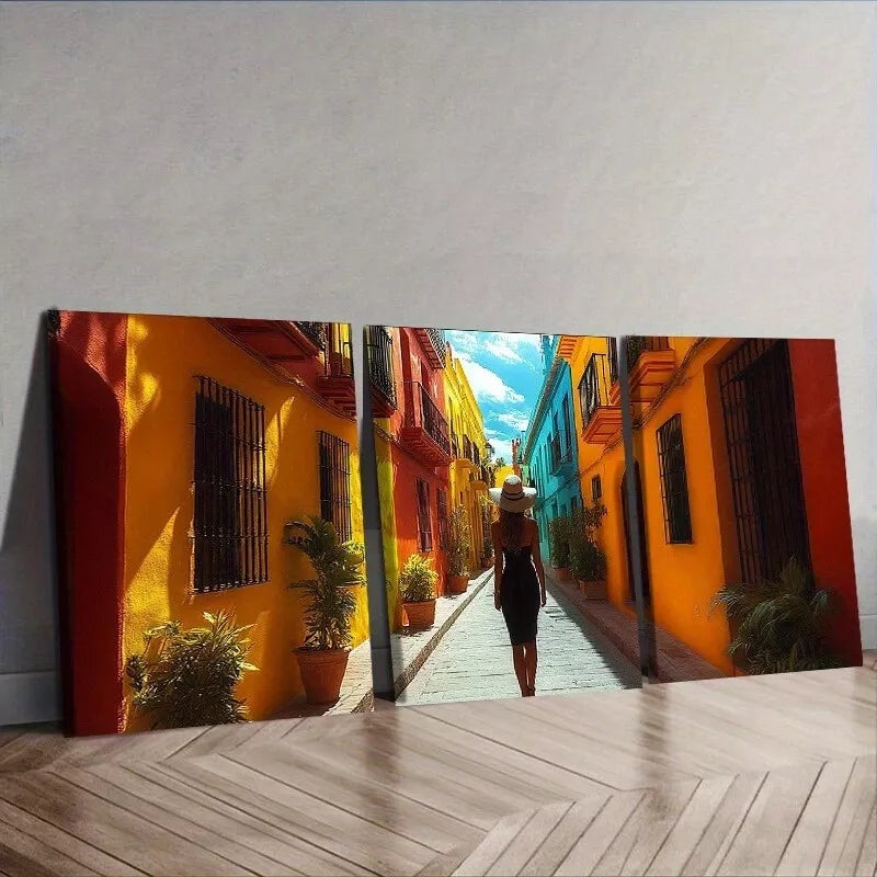 3pcs  A Woman In The Alley Wall Art Canvas Wall Art Set Canvas Framed 50x70cm -  High Quality Print 100% Australian Made Wall Canvas Ready to Hang