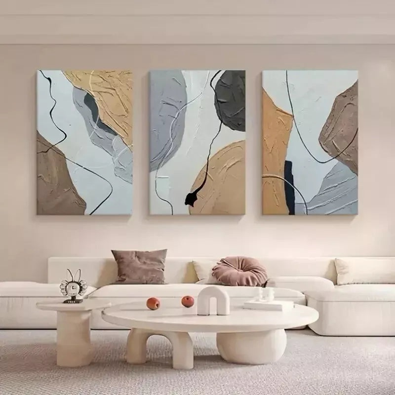 3pcs Abstract Art Prints, Modern Vintage Style Wall Art Set Canvas Framed 50x70cm - High Quality Print 100% Australian Made Wall Canvas Ready to Hang