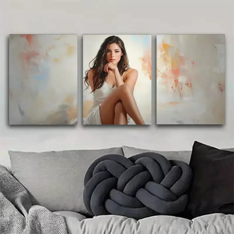 3pcs Abstract Background Fashionable Woman Wall Art Set Canvas Framed 50x70cm -  High Quality Print 100% Australian Made Wall Canvas Ready to Hang