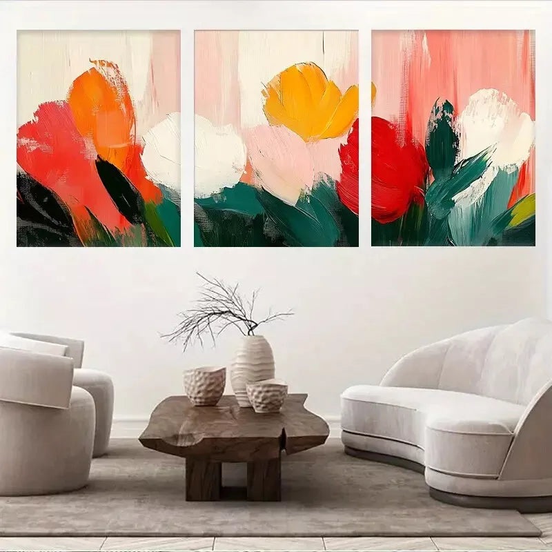 3pcs Abstract Colorful Tulip Sailboat Portrait Wall Art Set Canvas Framed 50x70cm -  High Quality Print 100% Australian Made Wall Canvas Ready to Hang