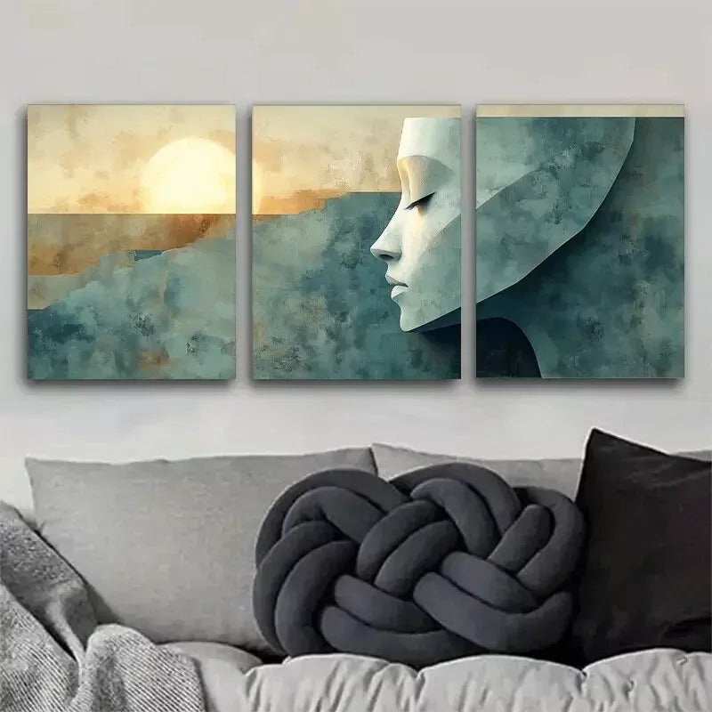3pcs Abstract Serene Sunset Contemplative Figure Wall Art Set Canvas Framed 50x70cm -  High Quality Print 100% Australian Made Wall Canvas Ready to Hang