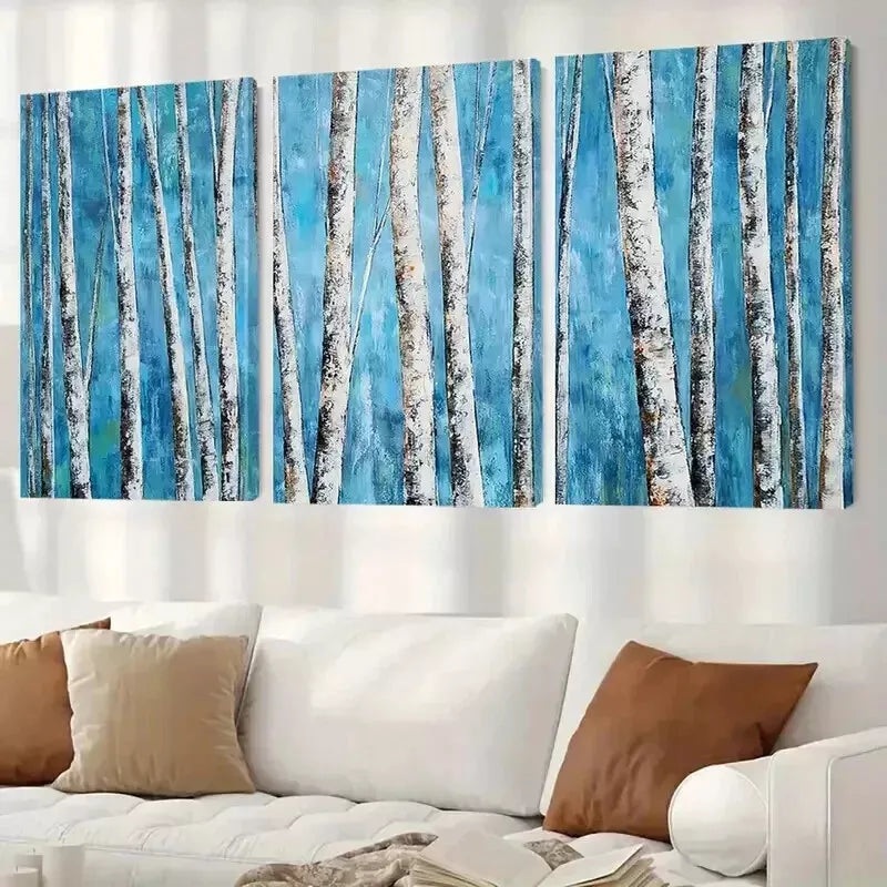 3pcs Abstract White Birch Tree Wall Art Set Canvas Framed 50x70cm - High Quality Print 100% Australian Made Wall Canvas Ready to Hang