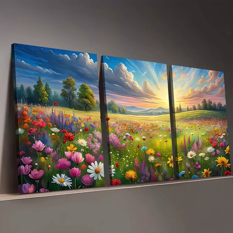 3pcs Artistic Modern Geometric Natural Lawn Flow Wall Art Set Canvas Framed 50x70cm -  High Quality Print 100% Australian Made Wall Canvas Ready to Hang
