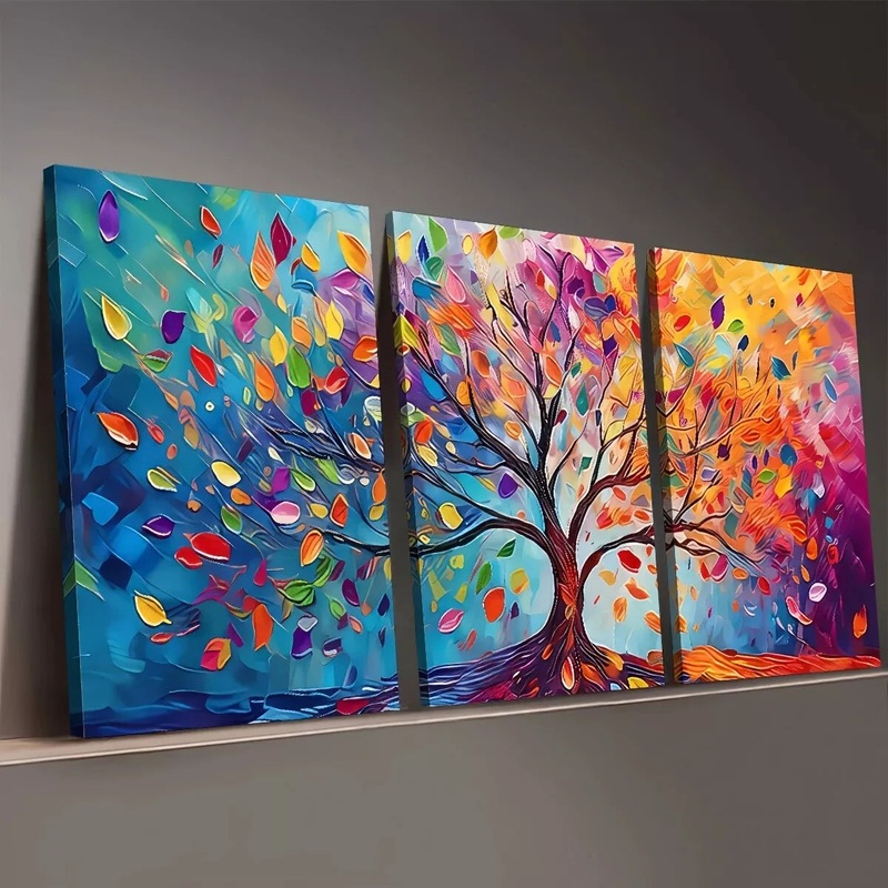 3pcs Artistic Tree of Life Colorful Paintings Wall Art Set Canvas Framed 50x70cm -  High Quality Print 100% Australian Made Wall Canvas Ready to Hang
