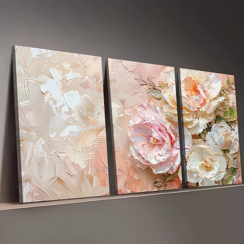 3pcs Beautiful Modern Floral Roses Paintings Wall Art Set Canvas Framed 50x70cm -  High Quality Print 100% Australian Made Wall Canvas Ready to Hang