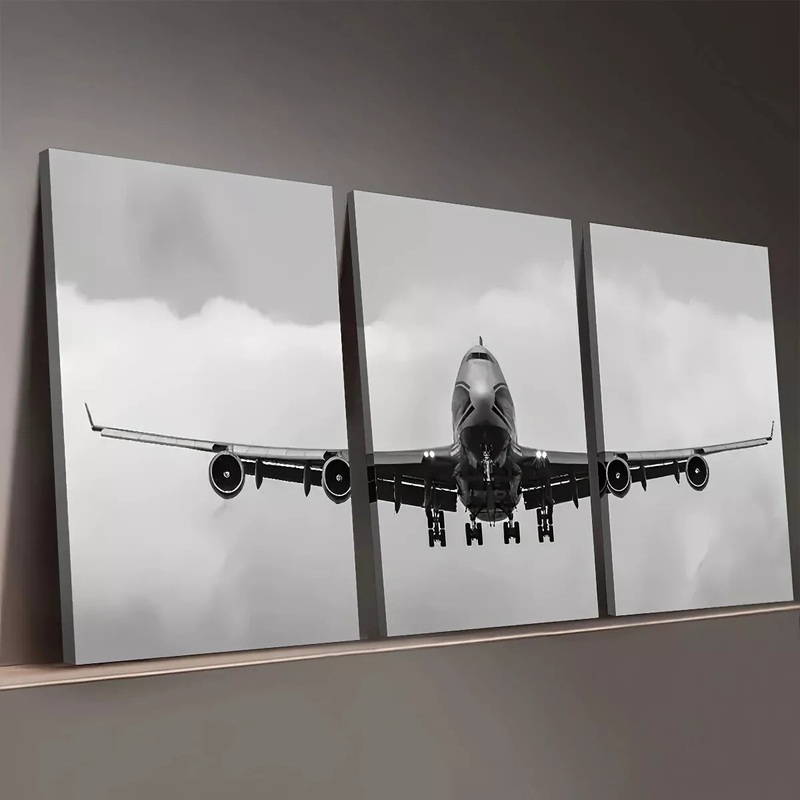 3pcs Black And White Airplanes in Flight Print Wall Art Set Canvas Framed 50x70cm -  High Quality Print 100% Australian Made Wall Canvas Ready to Hang