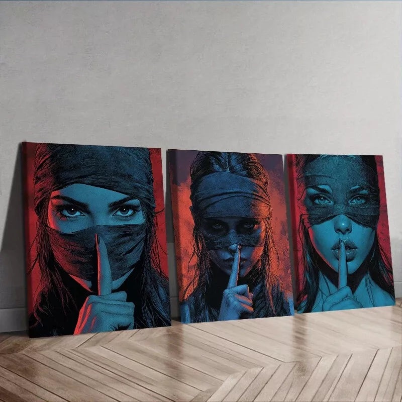 3pcs Blindfolded Woman Design Wall Art Set Canvas Framed 50x70cm -  High Quality Print 100% Australian Made Wall Canvas Ready to Hang