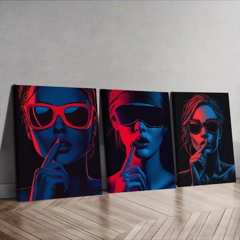 3pcs Blindfolded Woman In Dark Background Wall Art Set Canvas Framed 50x70cm -  High Quality Print 100% Australian Made Wall Canvas Ready to Hang