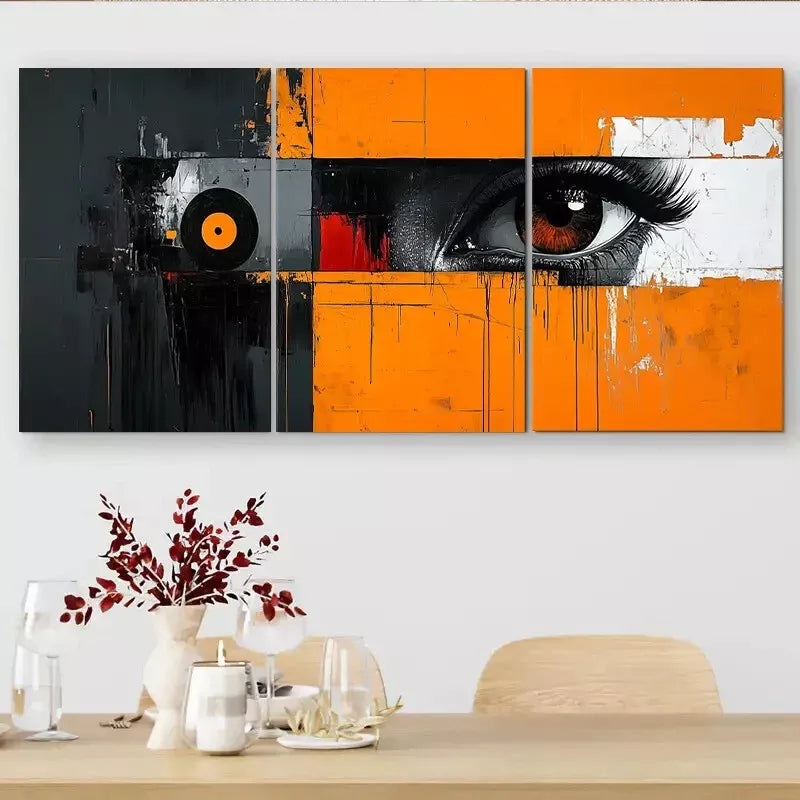 3pcs  Bold Abstract Street Art Eye Vinyl Records Wall Art Set Canvas Framed 50x70cm -  High Quality Print 100% Australian Made Wall Canvas Ready to Hang