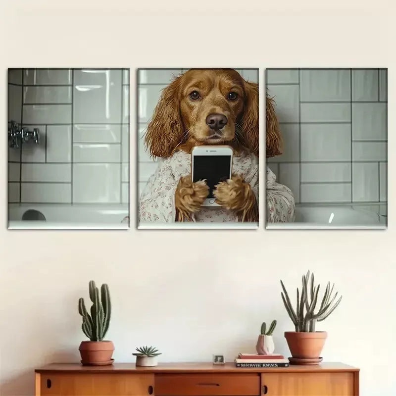 3pcs Cocker Spaniel Bathroom Funny Wall Art Set Canvas Framed 50x70cm -  High Quality Print 100% Australian Made Wall Canvas Ready to Hang