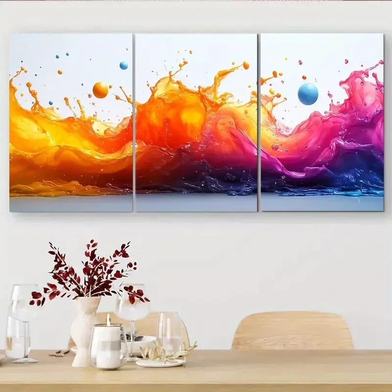 3pcs Colorful and Vibrant Round Ball Splashing Wall Art Set Canvas Framed 50x70cm -  High Quality Print 100% Australian Made Wall Canvas Ready to Hang