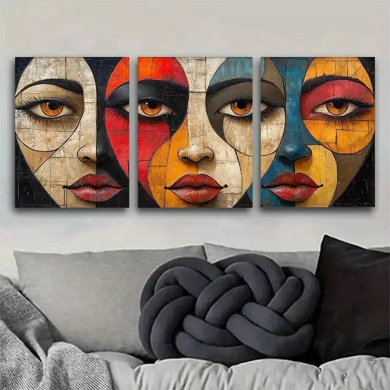 3pcs  Colorful Face Charm Artistic Style Wall Art Set Canvas Framed 50x70cm -  High Quality Print 100% Australian Made Wall Canvas Ready to Hang (Copy)