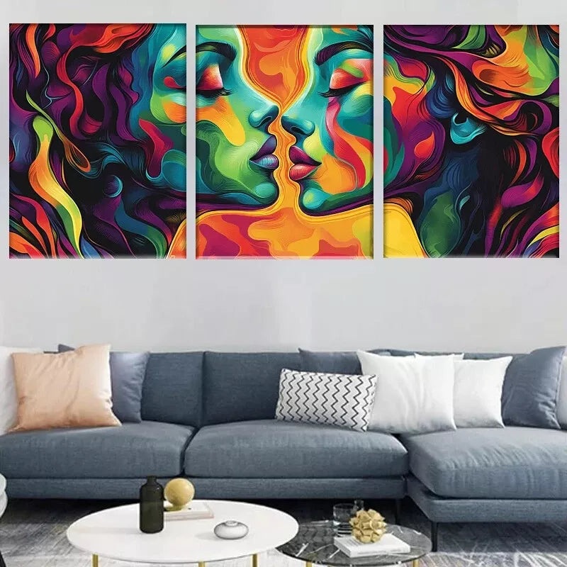 3pcs  Colorful Modern Vibrant Abstract Faces Wall Art Set Canvas Framed 50x70cm -  High Quality Print 100% Australian Made Wall Canvas Ready to Hang