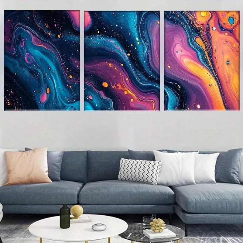 3pcs Cosmic Fluid Abstract Galaxy Swirl  Wall Art Set Canvas Framed 50x70cm -  High Quality Print 100% Australian Made Wall Canvas Ready to Hang