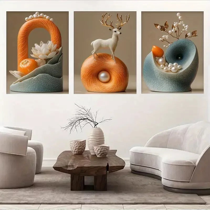3pcs Creative Nordic style ornaments triptych Wall Art Set Canvas Framed 50x70cm -  High Quality Print 100% Australian Made Wall Canvas Ready to Hang