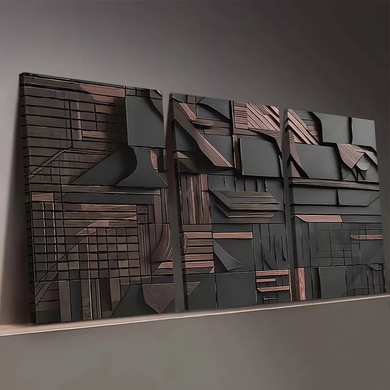 3pcs Dark Style Modern Fashion Abstract Graphic Wall Art Set Canvas Framed 50x70cm -  High Quality Print 100% Australian Made Wall Canvas Ready to Hang
