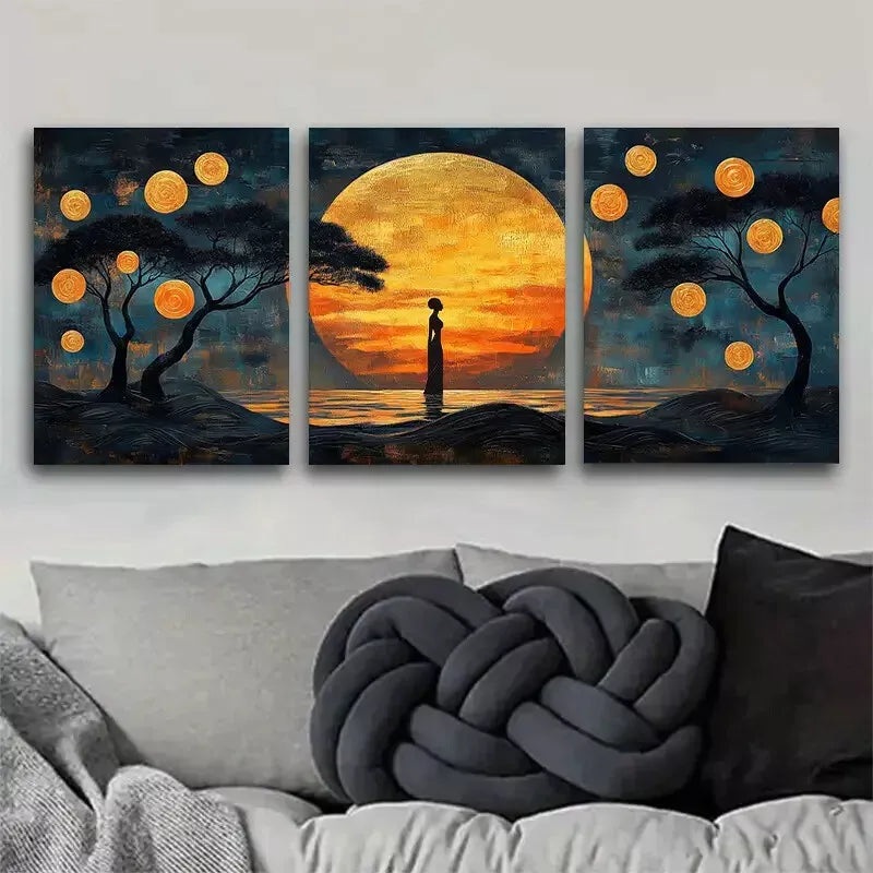 3pcs Fantasy Moonlight Nature Charm Trees Wall Art Set Canvas Framed 50x70cm -  High Quality Print 100% Australian Made Wall Canvas Ready to Hang