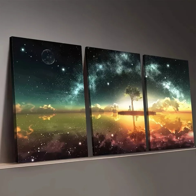 3pcs Fantasy Starry Sky Universe Dreamy Paint Wall Art Set Canvas Framed 50x70cm -  High Quality Print 100% Australian Made Wall Canvas Ready to Hang