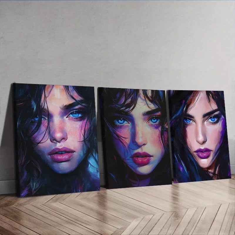 3pcs Featuring A Close Up Of A Woman's Eyes Wall Art Set Canvas Framed 50x70cm -  High Quality Print 100% Australian Made Wall Canvas Ready to Hang
