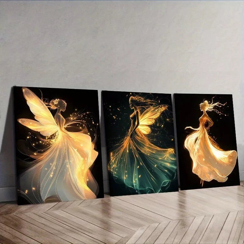 3pcs Featuring A Graceful Fairy In A Shiny Dress  Wall Art Set Canvas Framed 50x70cm -  High Quality Print 100% Australian Made Wall Canvas Ready to Hang