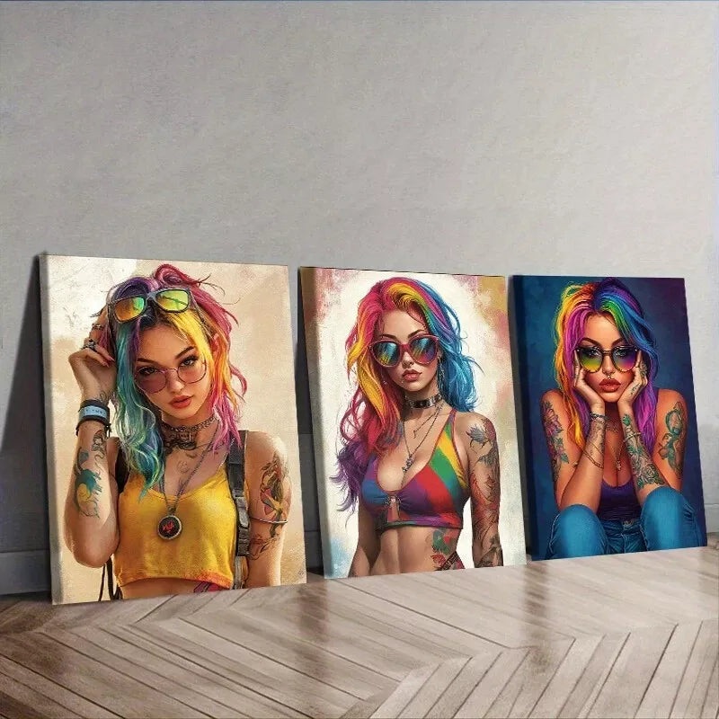 3pcs Featuring A Portrait Of A Bold Woman Wall Art Set Canvas Framed 50x70cm -  High Quality Print 100% Australian Made Wall Canvas Ready to Hang