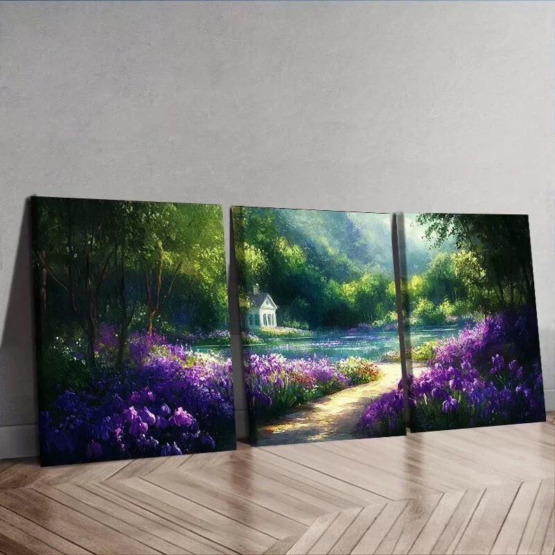 3pcs  Featuring Purple Flowers Floral Nature Wall Art Set Canvas Framed 50x70cm -  High Quality Print 100% Australian Made Wall Canvas Ready to Hang