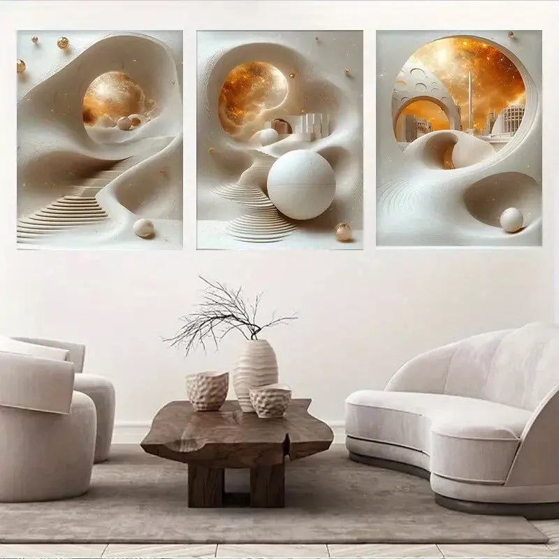 3pcs Futuristic 3D Space Buildings & Passages Wall Art Set Canvas Framed 50x70cm -  High Quality Print 100% Australian Made Wall Canvas Ready to Hang