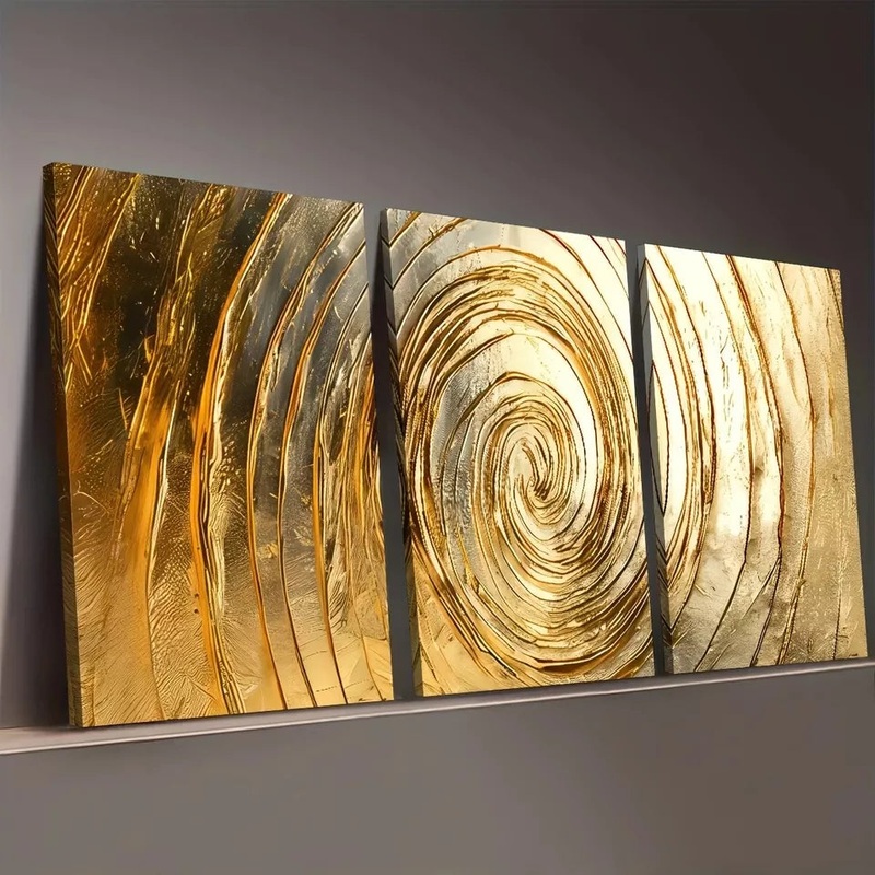 3pcs Golden Modern Light Luxury Geometric Spiral Wall Art Set Canvas Framed 50x70cm -  High Quality Print 100% Australian Made Wall Canvas Ready to Hang