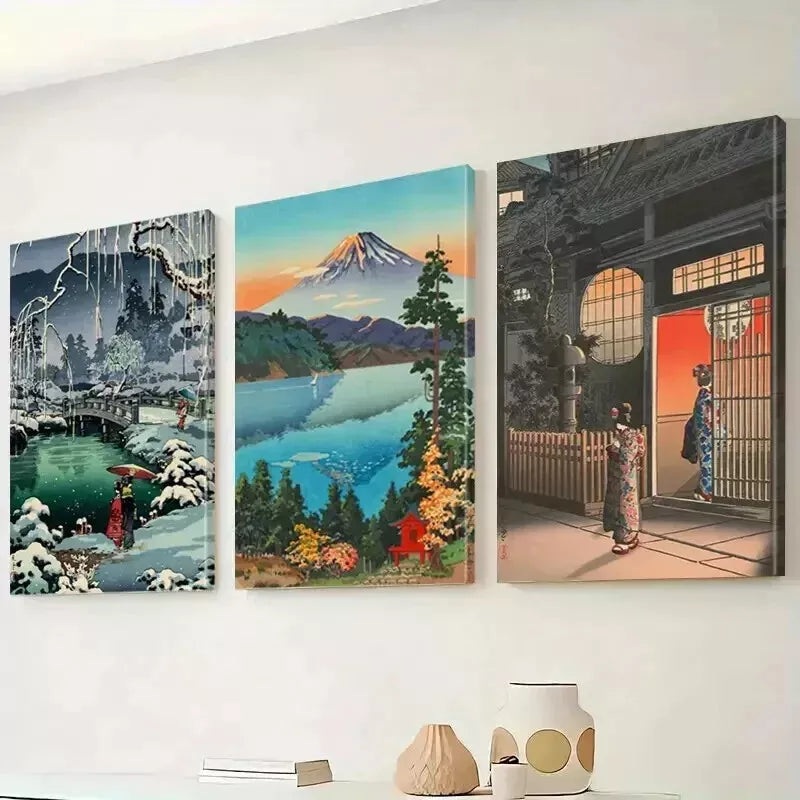 3pcs Japanese Landscape Canvas Wall Art Set Canvas Framed 50x70cm - High Quality Print 100% Australian Made Wall Canvas Ready to Hang