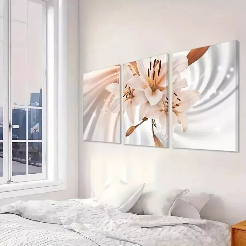 3pcs Lily  Wall Art Set Canvas Framed 50x70cm - High Quality Print 100% Australian Made Wall Canvas Ready to Hang