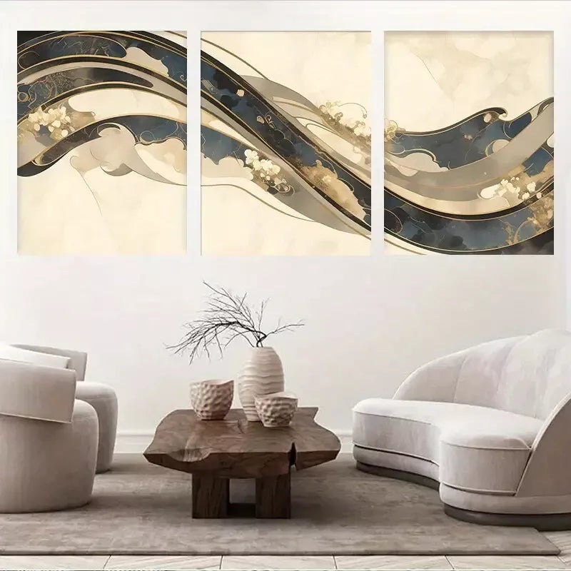 3pcs Luxury Wave Mural Portrait Orientation Wall Art Set Canvas Framed 50x70cm -  High Quality Print 100% Australian Made Wall Canvas Ready to Hang