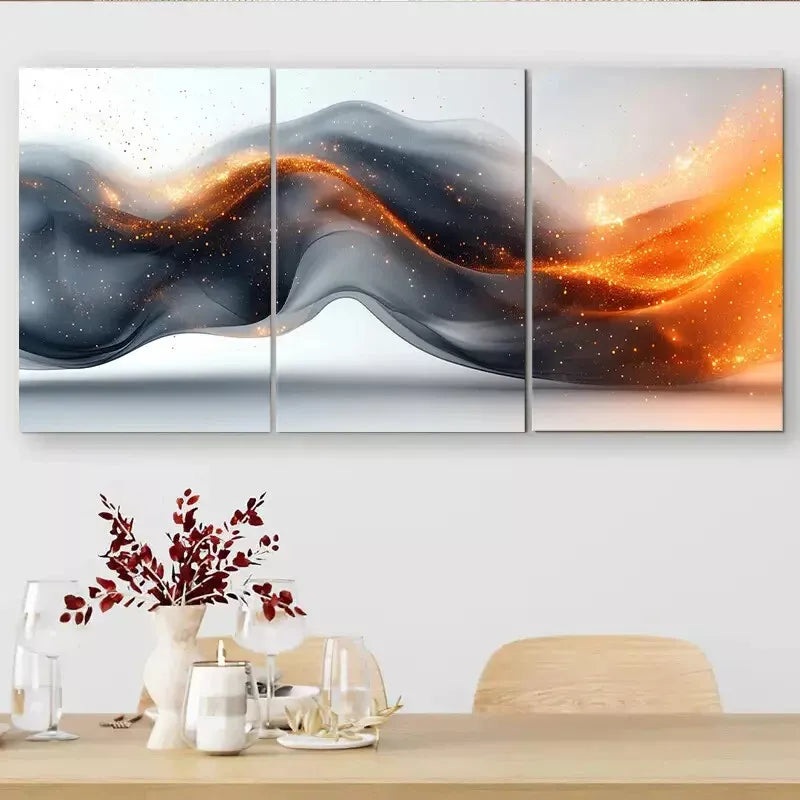 3pcs Modern Abstract with Vibrant Orange Accents Wall Art Set Canvas Framed 50x70cm -  High Quality Print 100% Australian Made Wall Canvas Ready to Hang