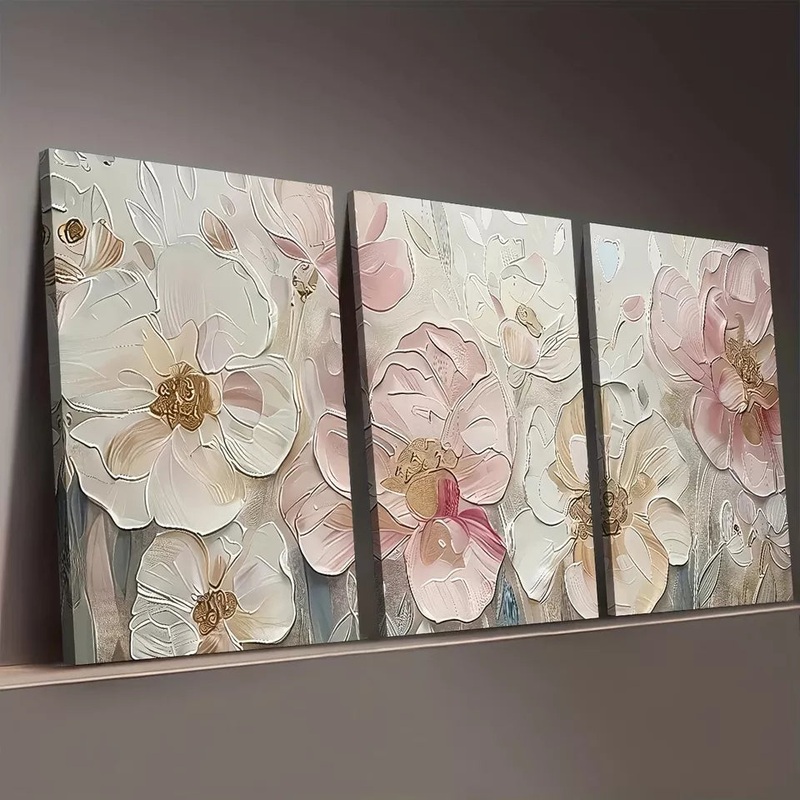 3pcs Modern Aesthetic Style Flower Paintings Wall Art Set Canvas Framed 50x70cm -  High Quality Print 100% Australian Made Wall Canvas Ready to Hang