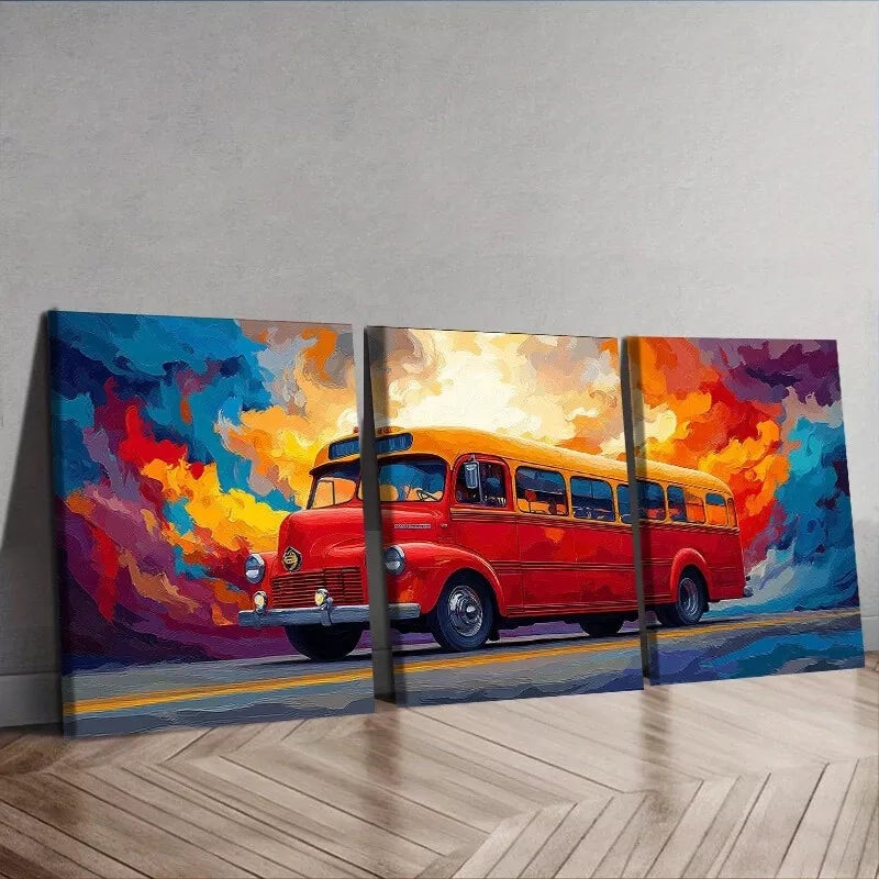 3pcs  Modern Contemporary Style, Bus Wall Art Set Canvas Framed 50x70cm -  High Quality Print 100% Australian Made Wall Canvas Ready to Hang