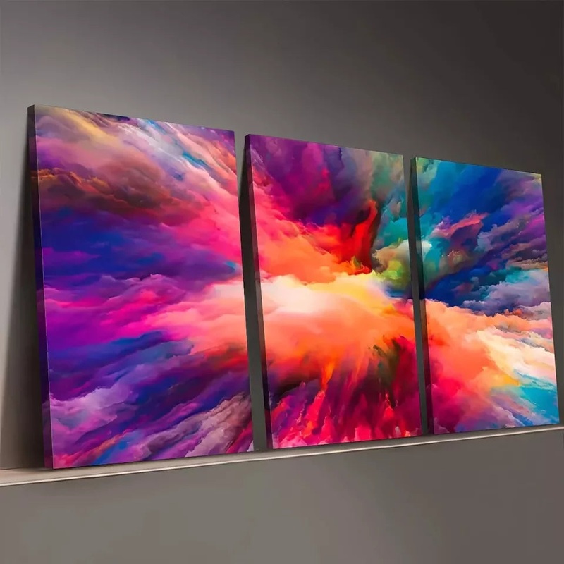 3pcs Modern Fashion Abstract Colorful Light Wall Art Set Canvas Framed 50x70cm -  High Quality Print 100% Australian Made Wall Canvas Ready to Hang